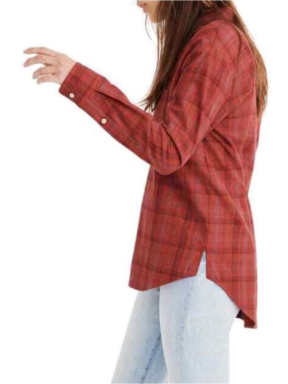MINT Madewell Plaid Oversized Ex-Boyfriend Shirt - Red - Sz L - Picture 3 of 13